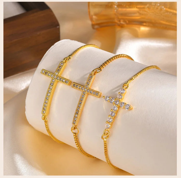 Zircon Sideway Cross Bracelet