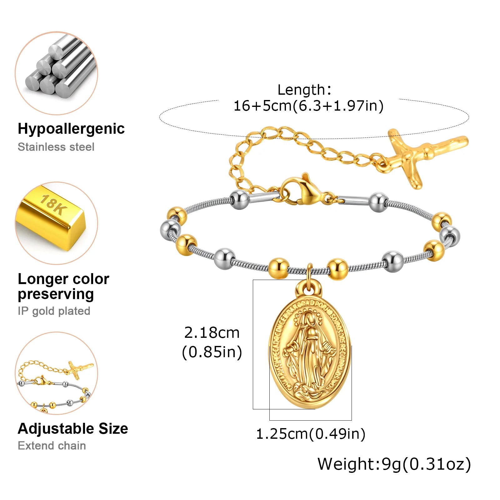 Virgin Mary Bar Cross Bracelet