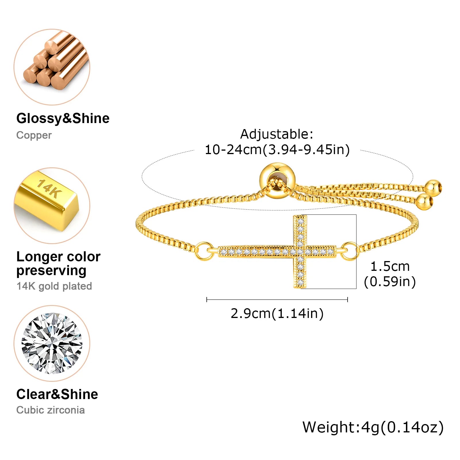 Zircon Sideway Cross Bracelet