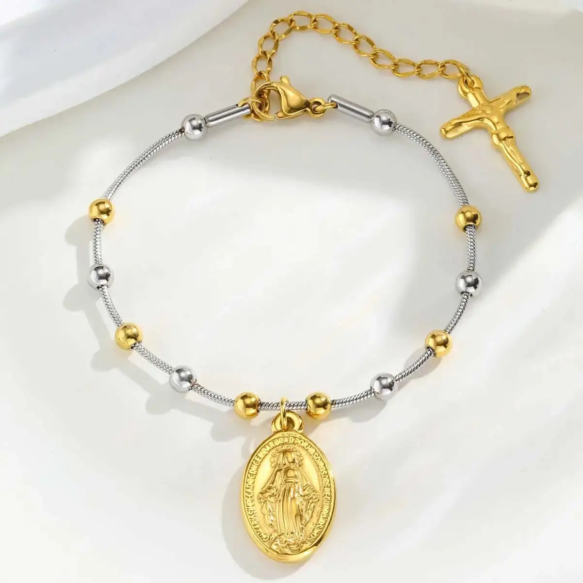 Virgin Mary Bar Cross Bracelet