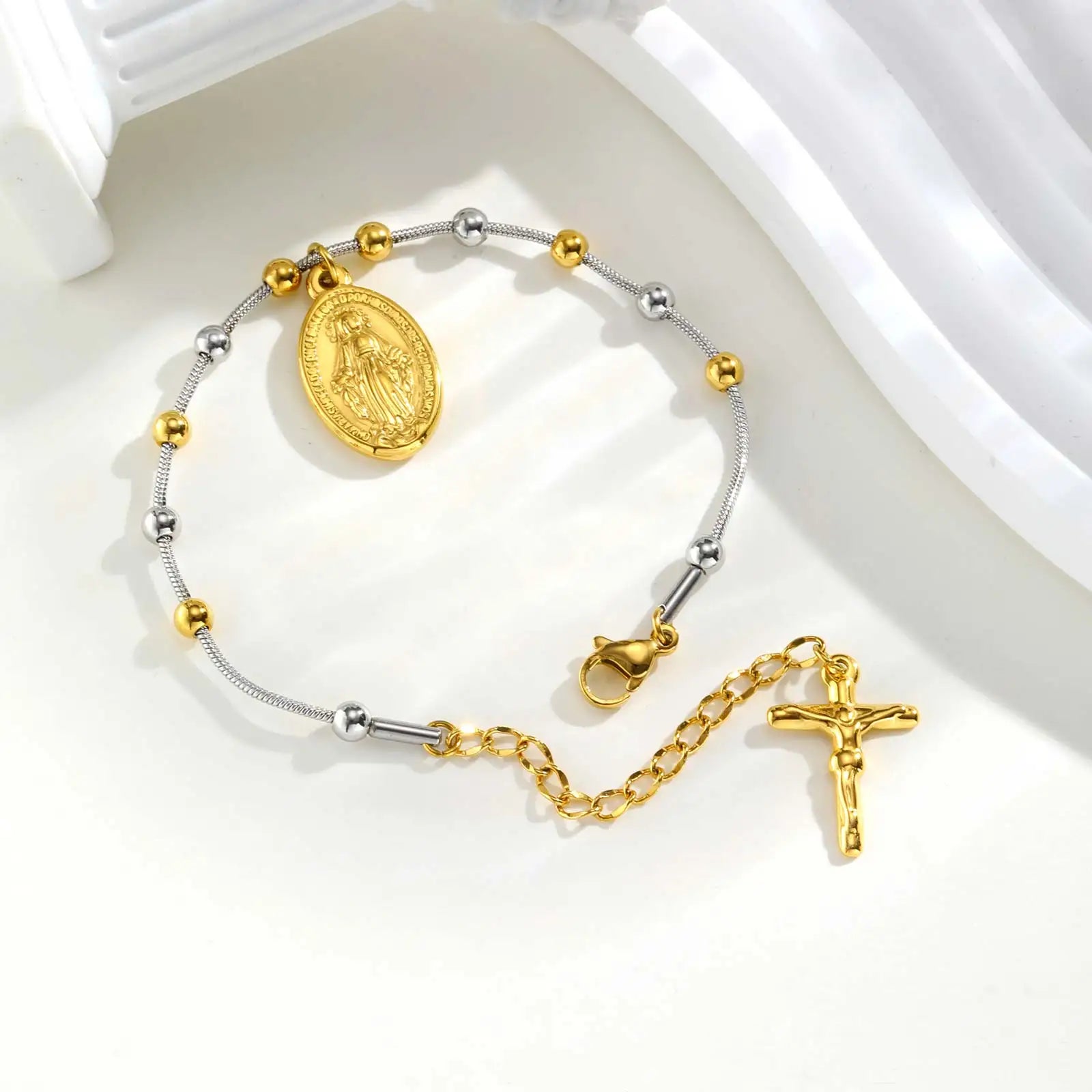 Virgin Mary Bar Cross Bracelet