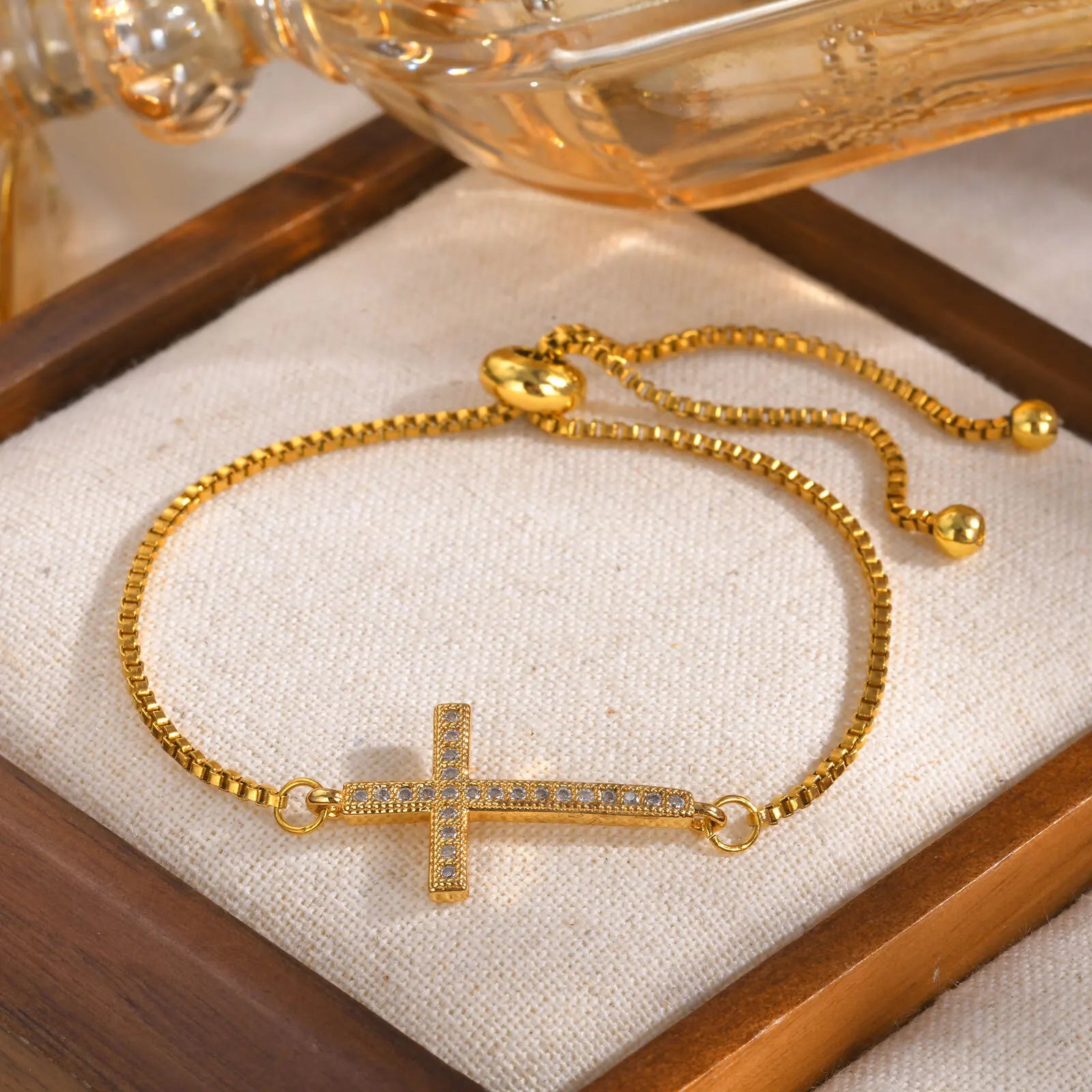 Zircon Sideway Cross Bracelet