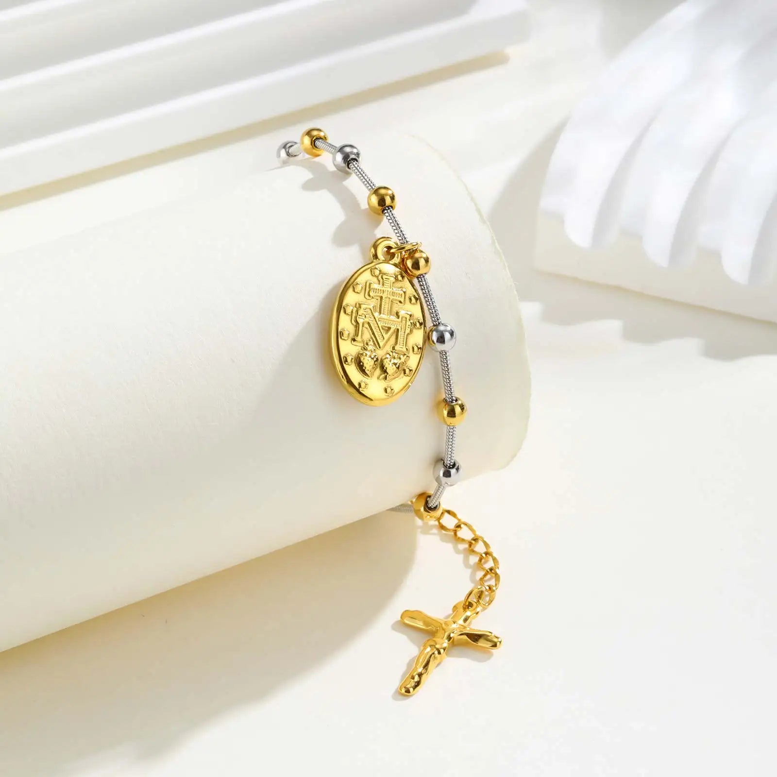 Virgin Mary Bar Cross Bracelet