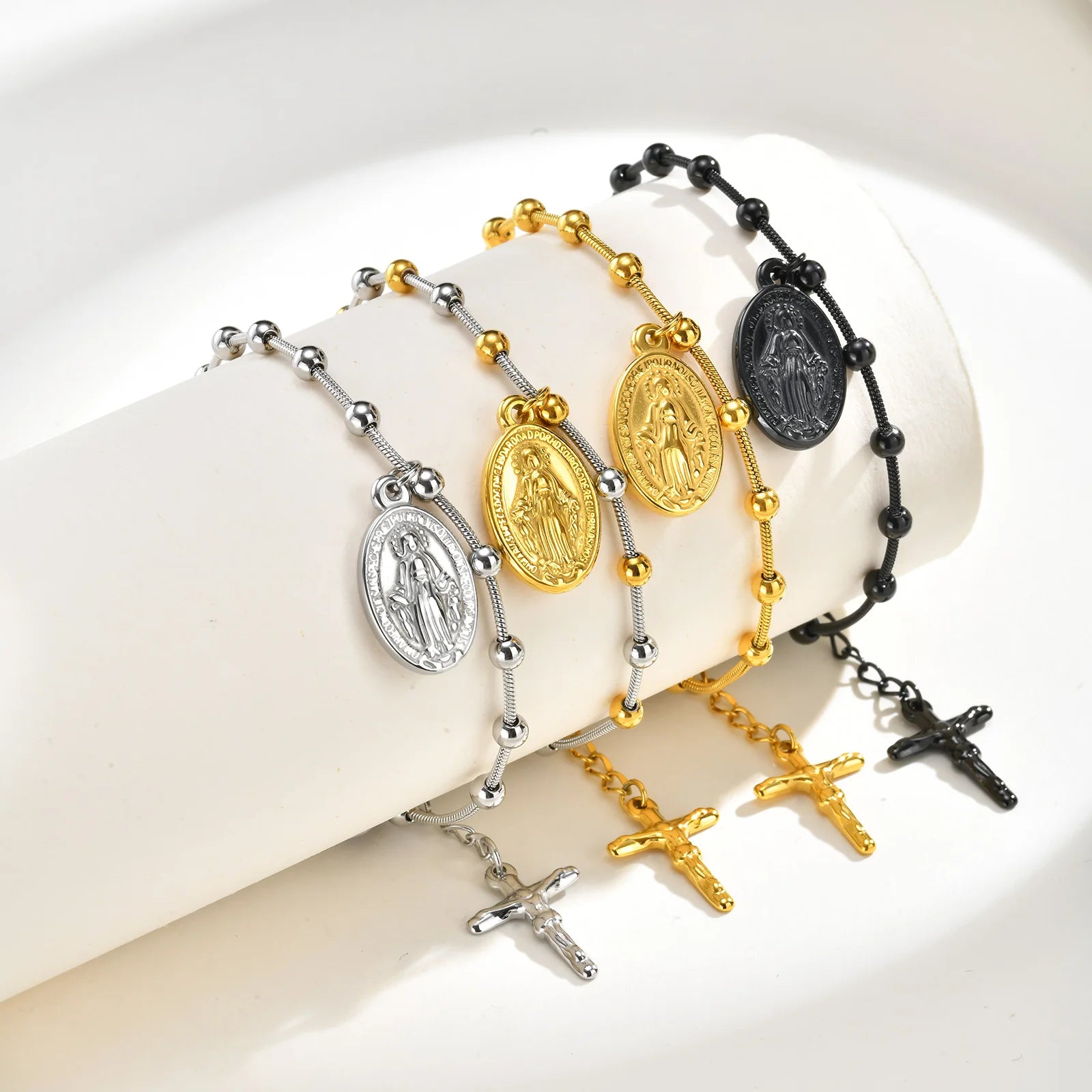 Virgin Mary Bar Cross Bracelet