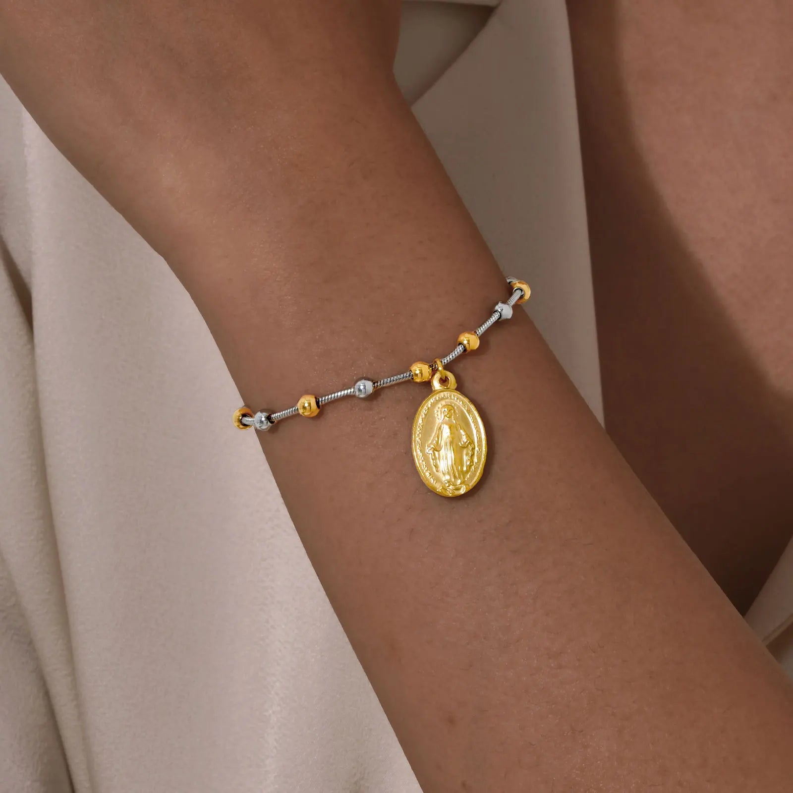 Virgin Mary Bar Cross Bracelet