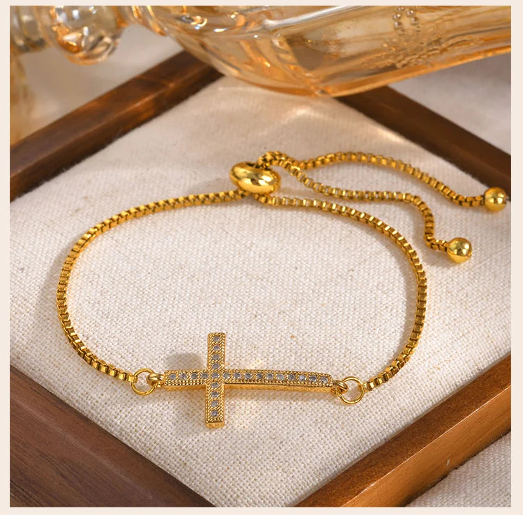 Zircon Sideway Cross Bracelet