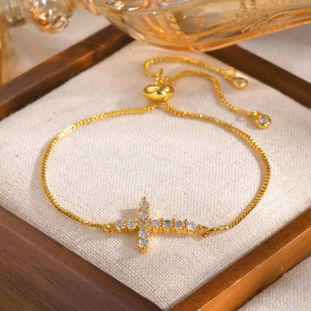 Zircon Sideway Cross Bracelet