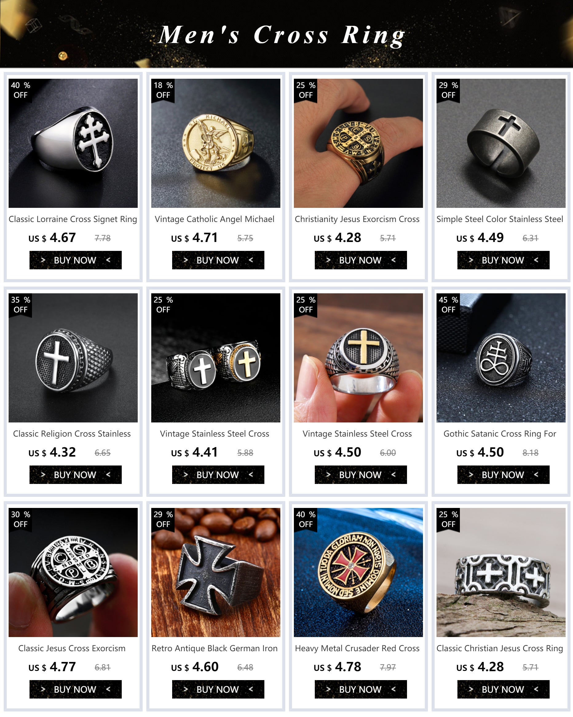 Stainless Steel Cross Ring