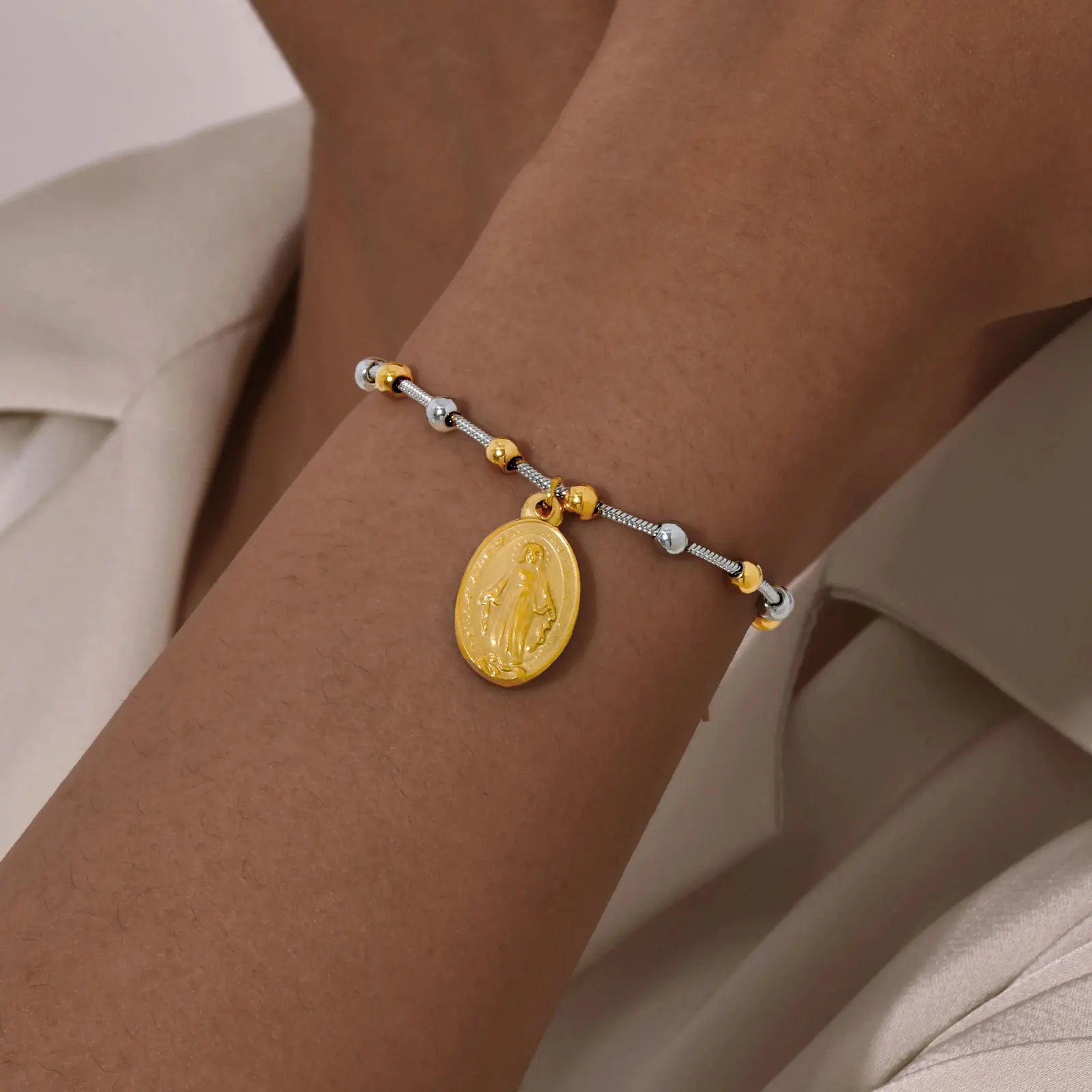 Virgin Mary Bar Cross Bracelet