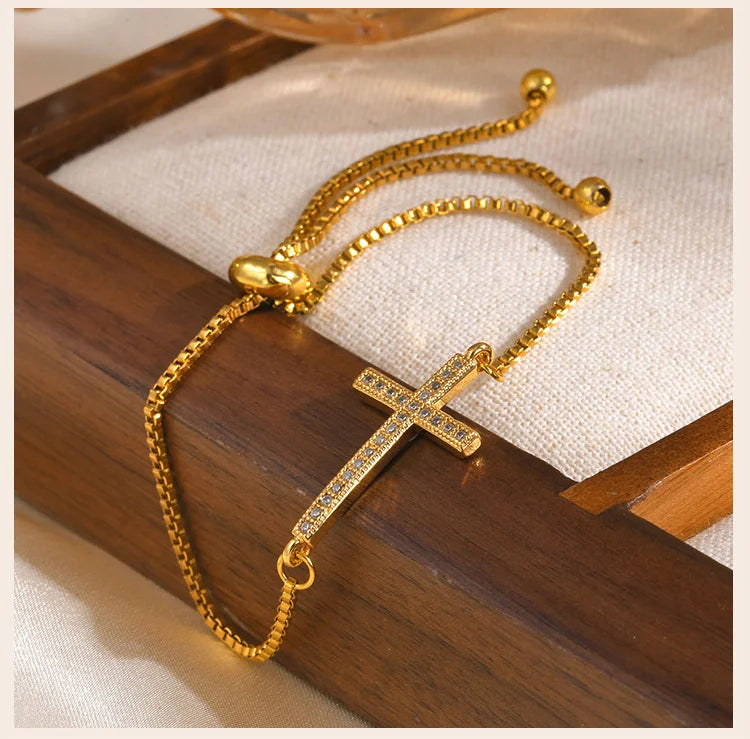 Zircon Sideway Cross Bracelet