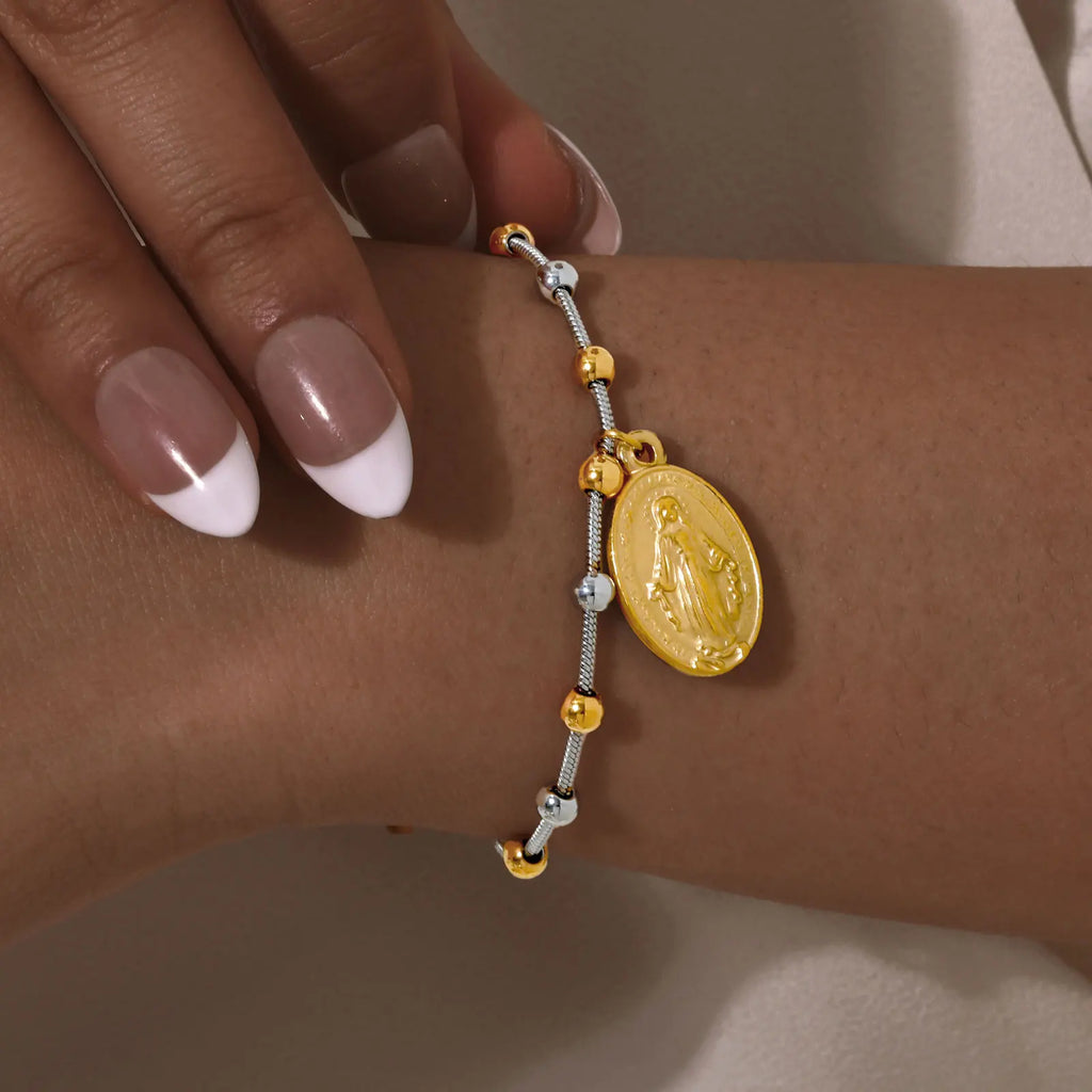 Virgin Mary Bar Cross Bracelet