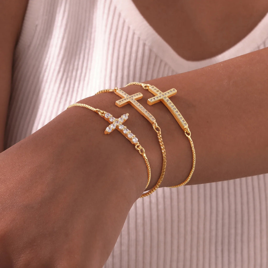 Zircon Sideway Cross Bracelet