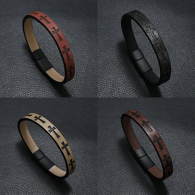 Simple Cross Leather Bracelet