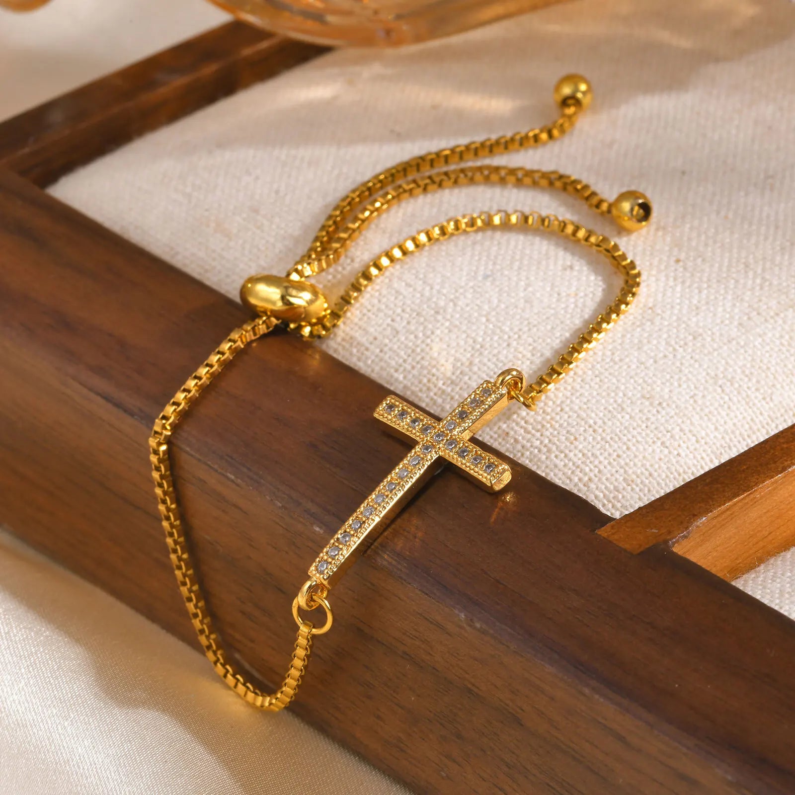 Zircon Sideway Cross Bracelet